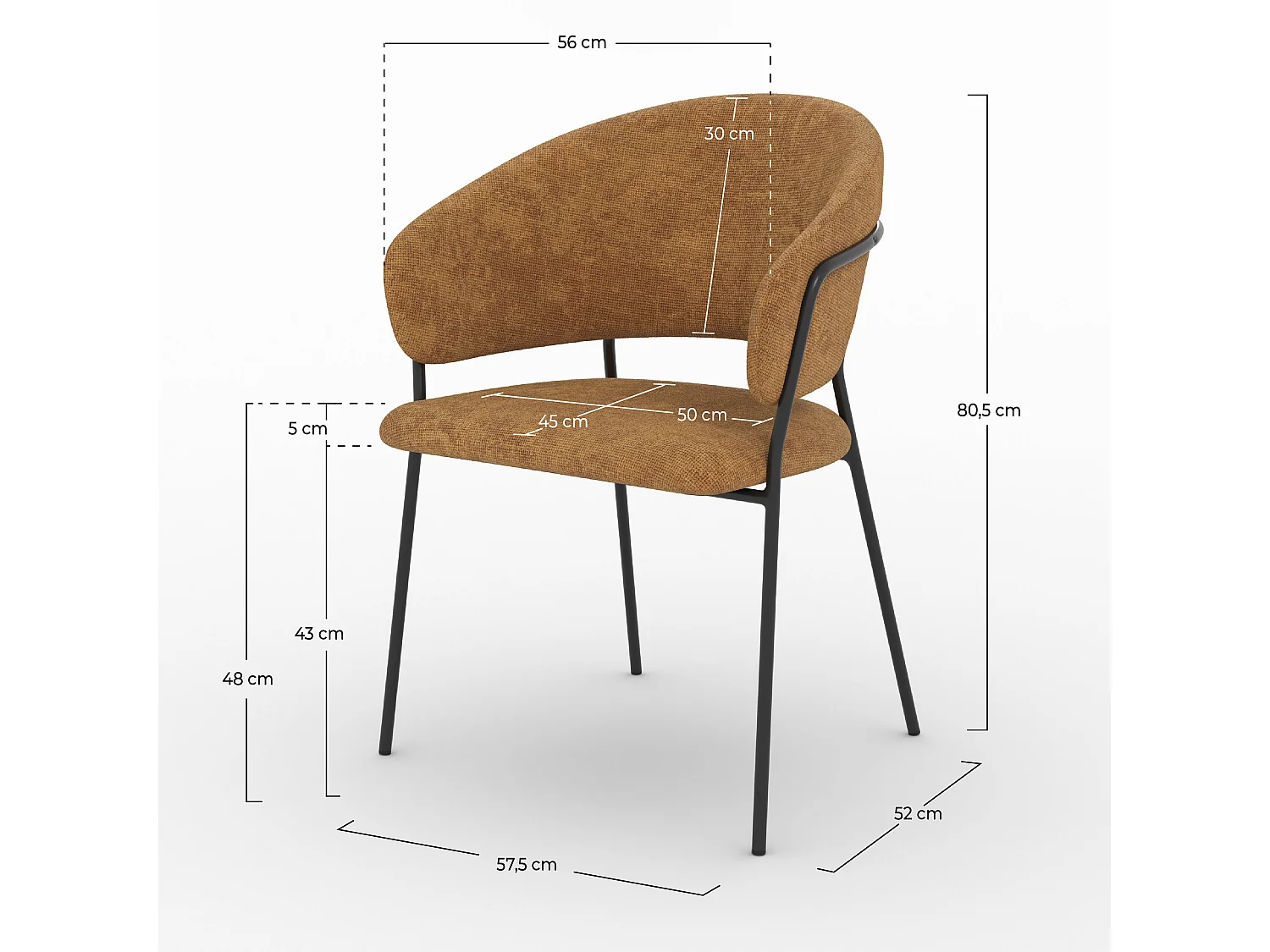 Lot de 2 chaises en tissu caramel et pieds en métal noir - Amaya