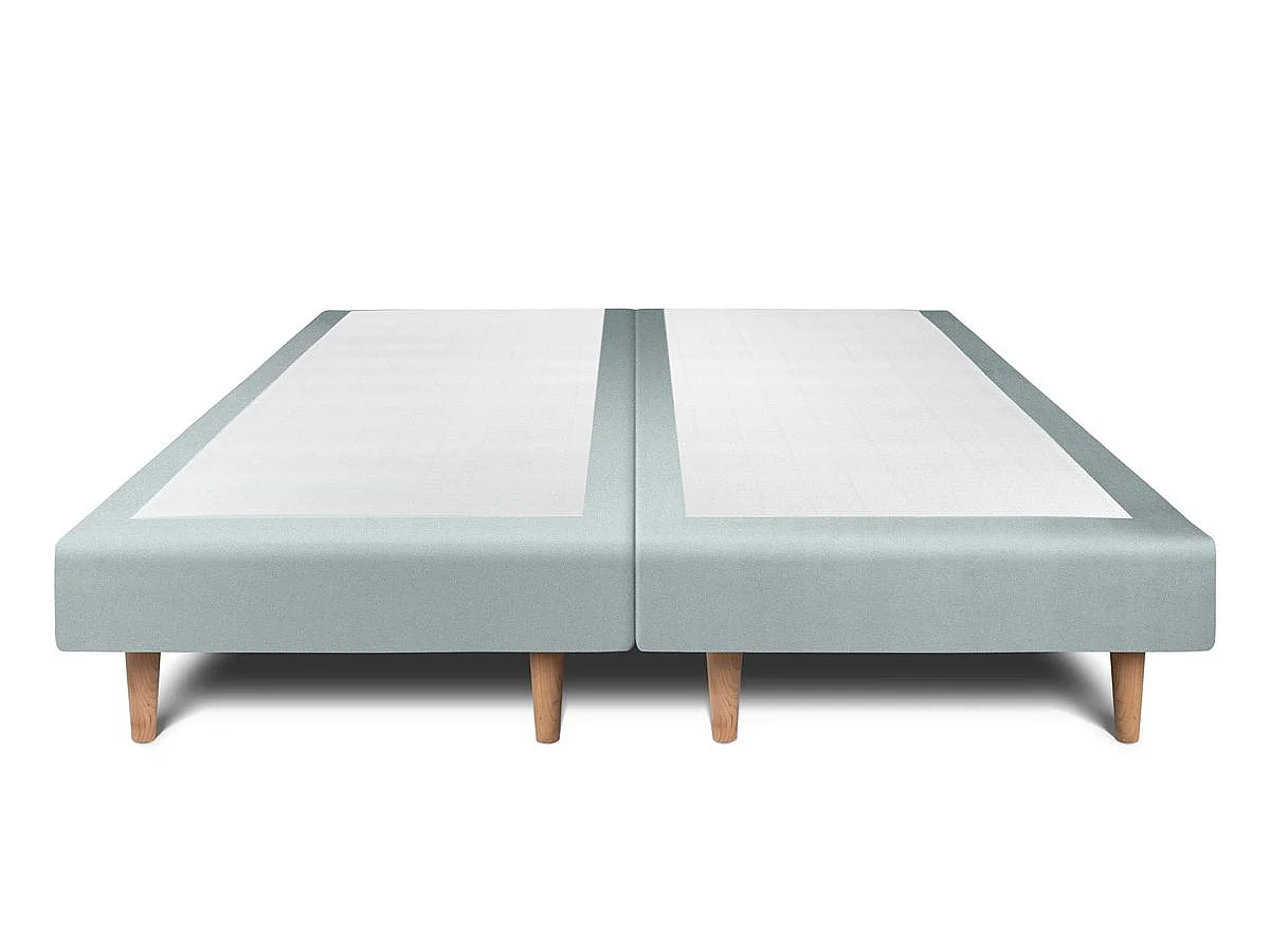 Lit 180x200cm avec tête de lit capitonnée velours et double sommier tapissier gris bleuté Hauteur totale : 29cm