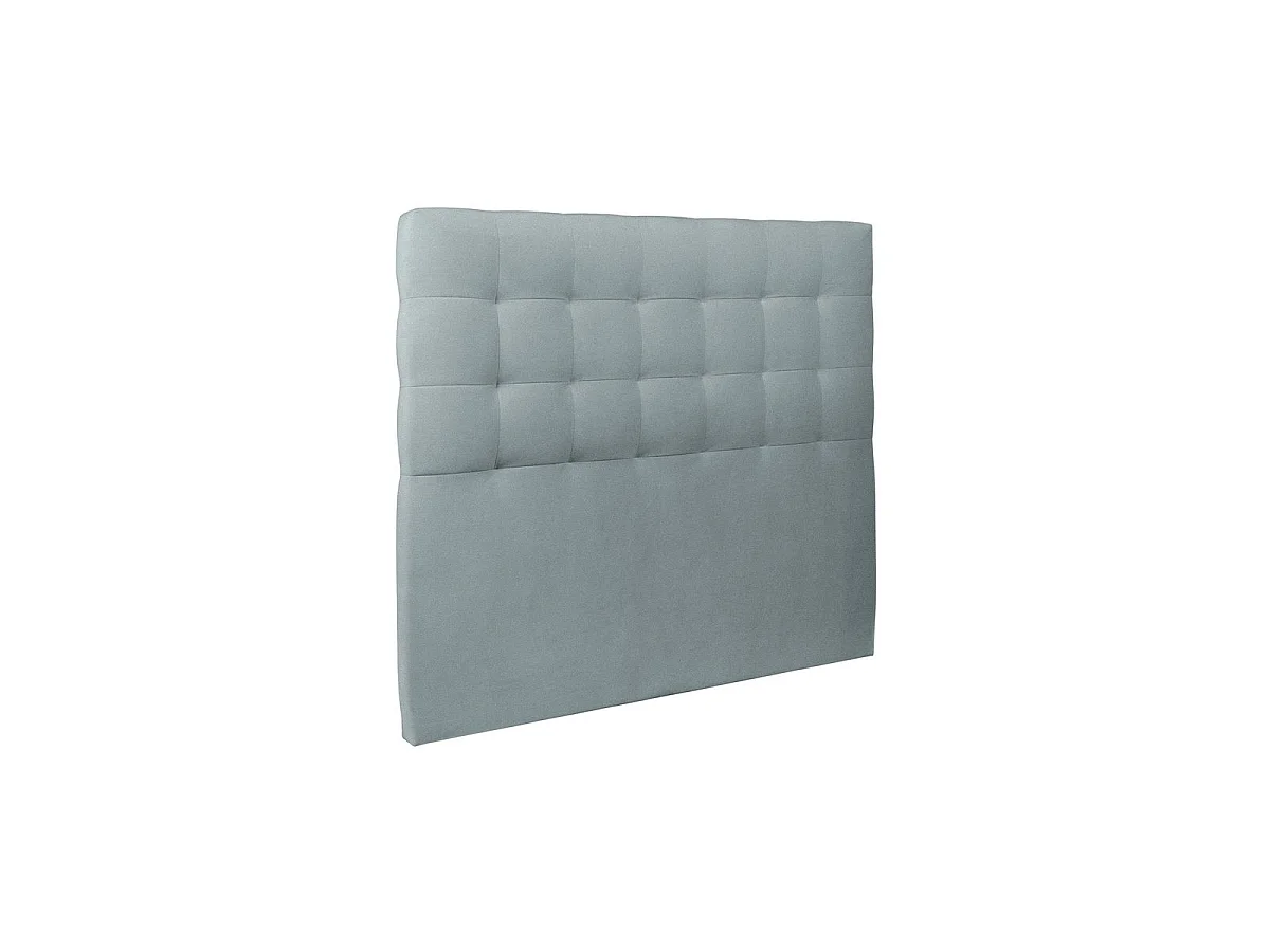 Lit 180x200cm avec tête de lit capitonnée velours et double sommier tapissier gris bleuté Hauteur totale : 29cm