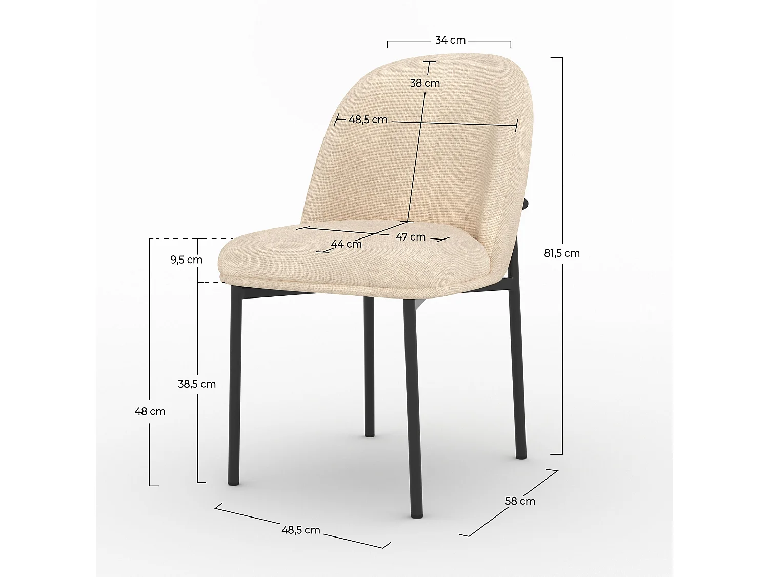 Lot de 2 chaises en tissu beige et pieds métal noir - Noah