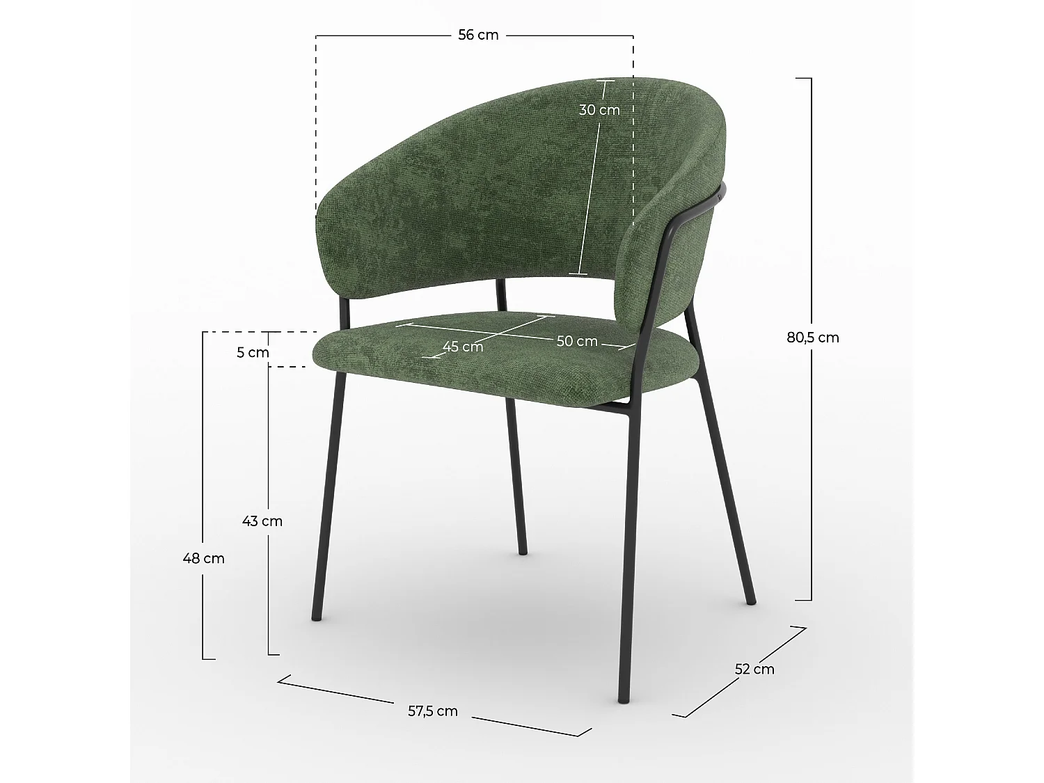 Lot de 2 chaises en tissu vert sapin et pieds en métal noir - Amaya