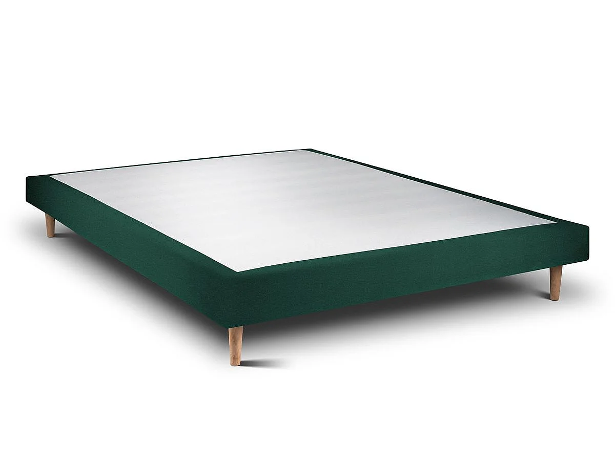 Lit 140x190cm avec tête de lit capitonnée velours et sommier tapissier vert - Hauteur totale : 29cm