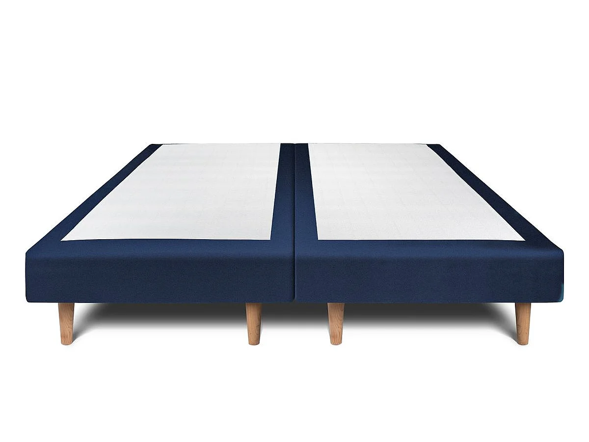 Lit 160x200cm avec tête de lit capitonnée velours et double sommier tapissier bleu - Hauteur totale : 29cm