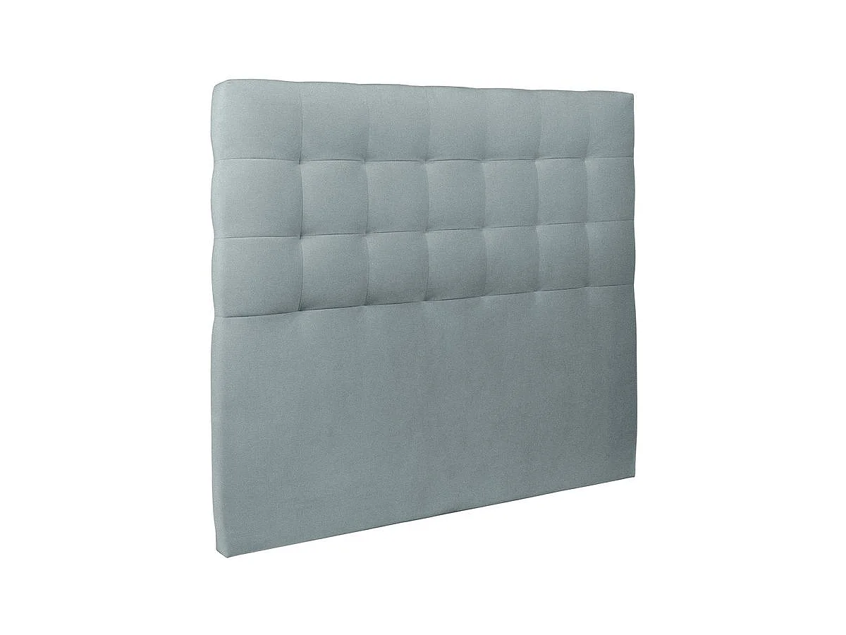 Lit 140x190cm avec tête de lit capitonnée velours et sommier tapissier gris bleuté - Hauteur totale : 29cm