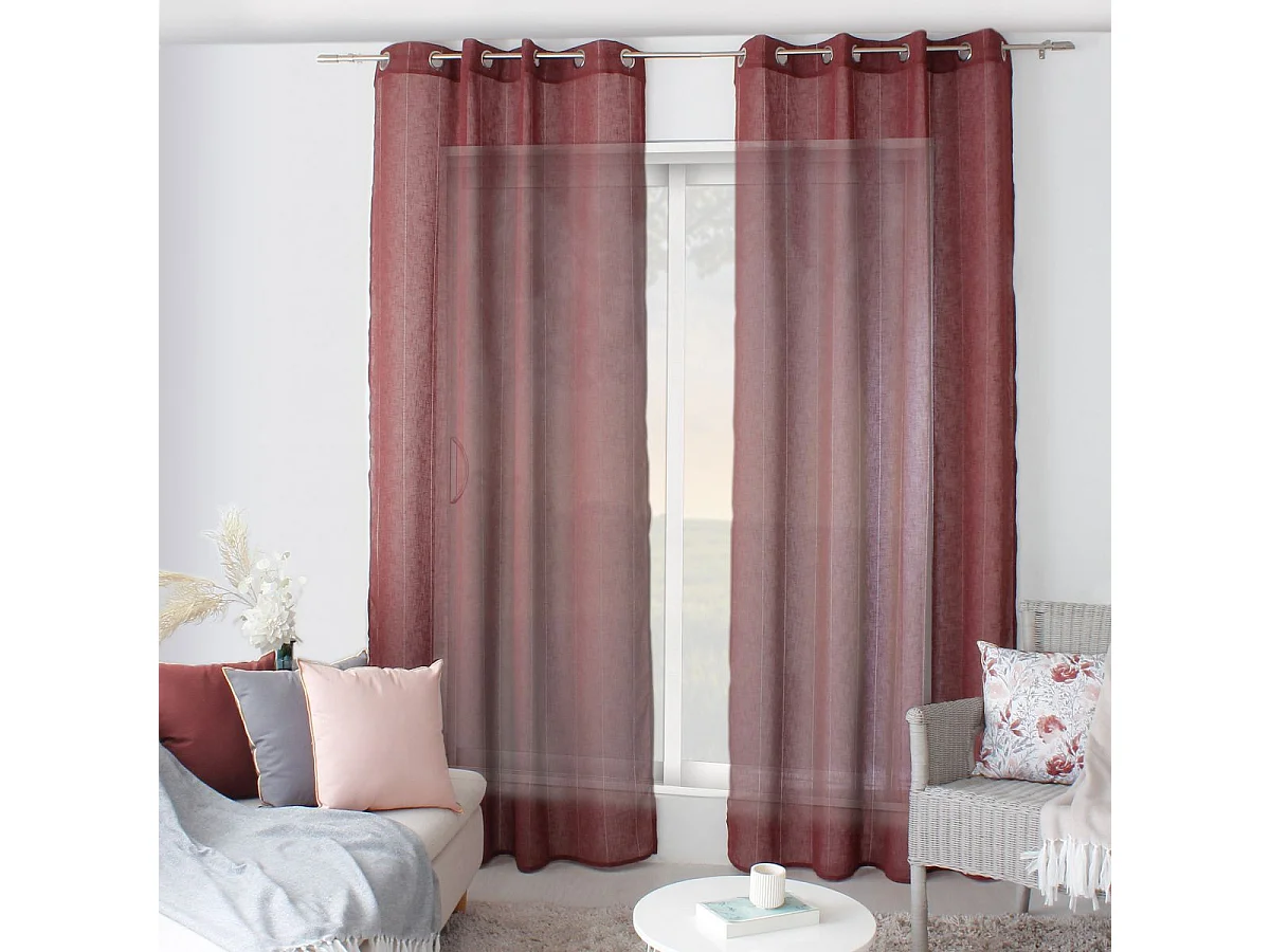 Rideau Voilage Effet Lin "Elena" 140x240cm Grenat