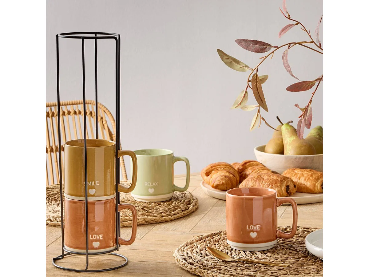 Lot de 4 Mugs sur Rack "Relax" 34cl Multicolore