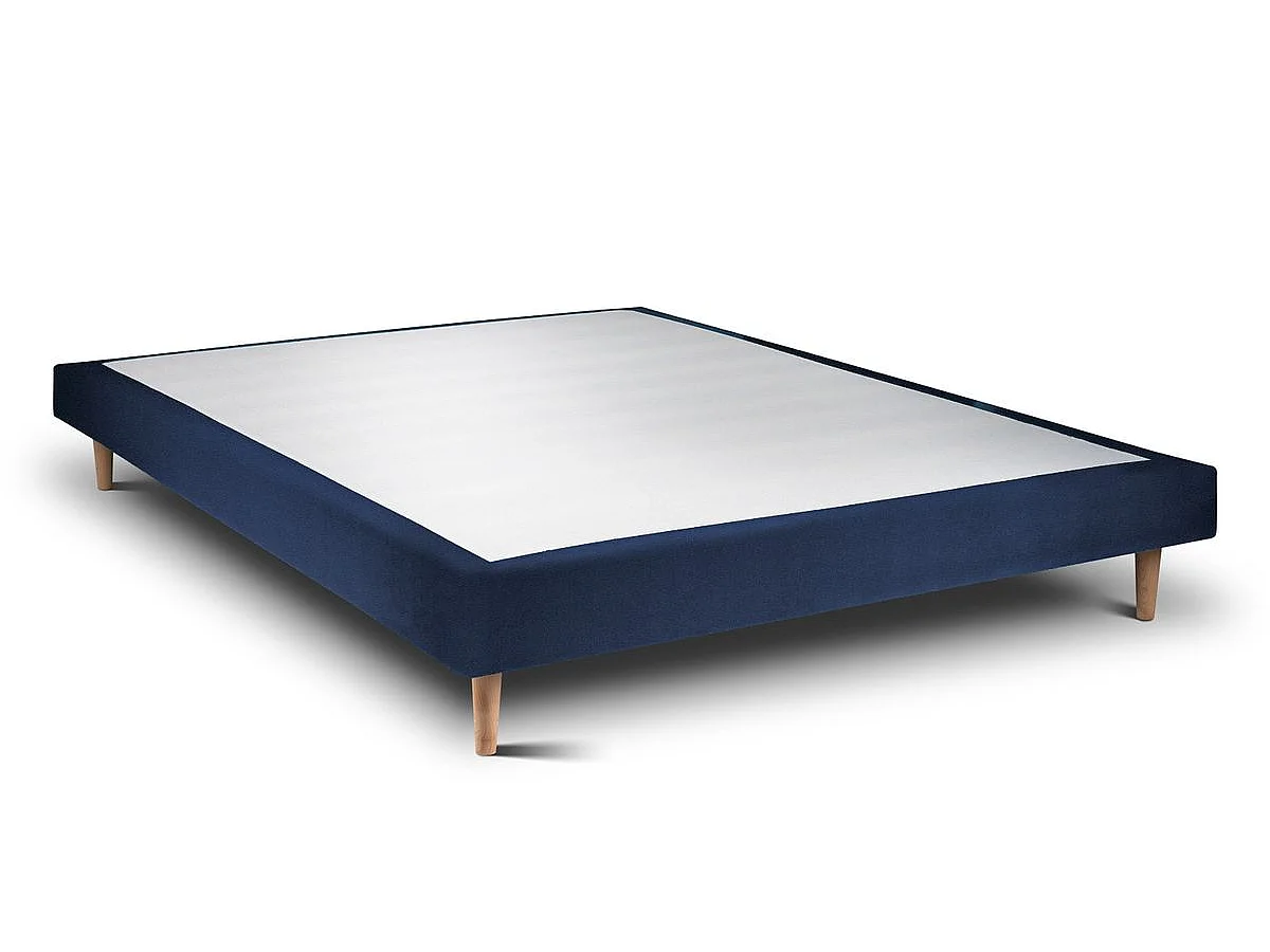 Lit 135x190cm avec tête de lit capitonnée velours et sommier tapissier Bleu - Hauteur totale : 29cm