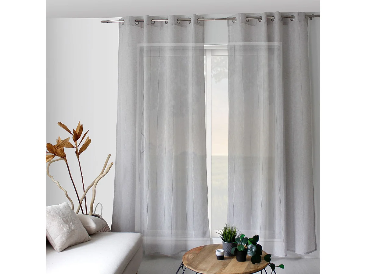 Rideau Voilage Effet Lin "Elena" 140x240cm Gris