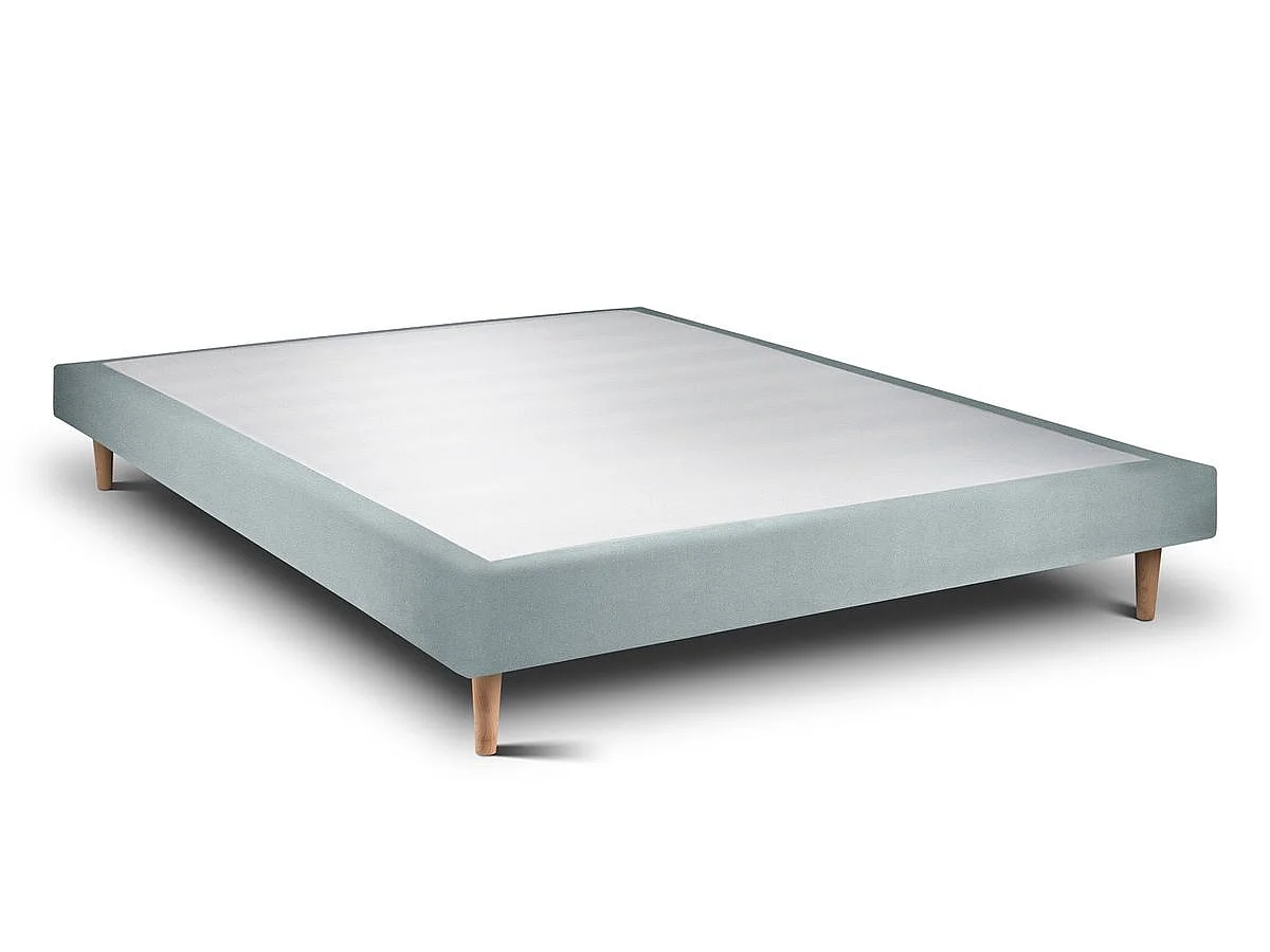 Lit 150x190cm avec tête de lit capitonnée velours et sommier tapissier gris bleuté - Hauteur totale : 29cm