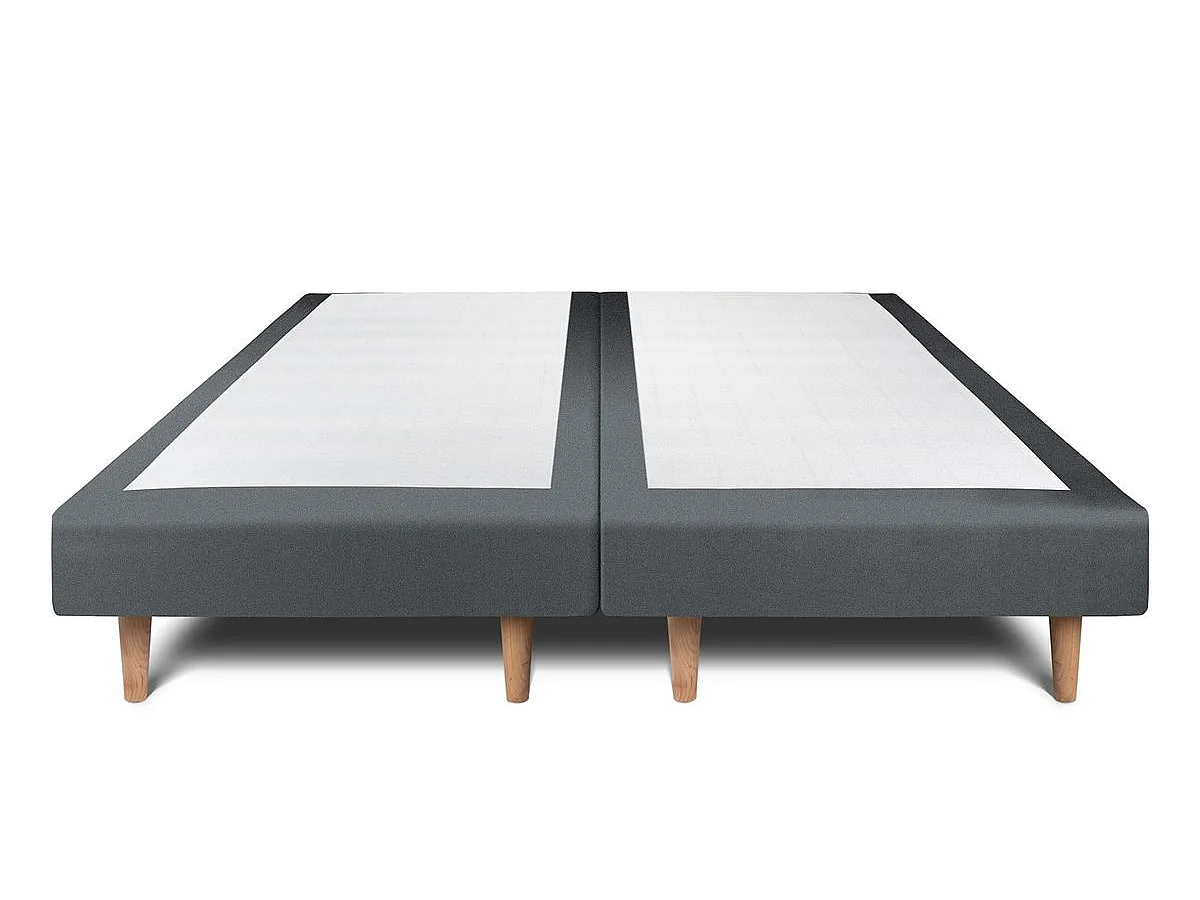 Lit 180x200cm avec tête de lit capitonnée velours et double sommier tapissier gris anthracite Hauteur totale : 29cm