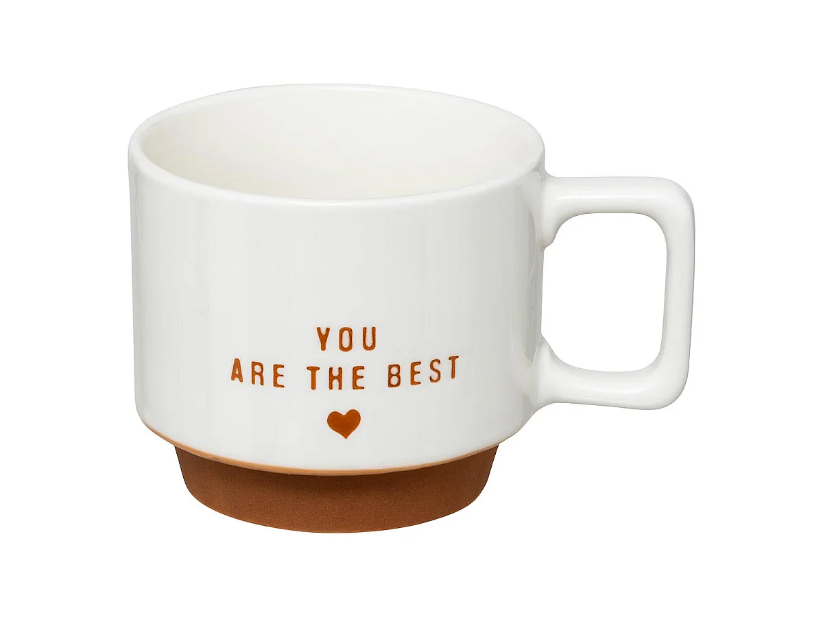 Lot de 4 Mugs sur Rack "Hello" 30cl Blanc