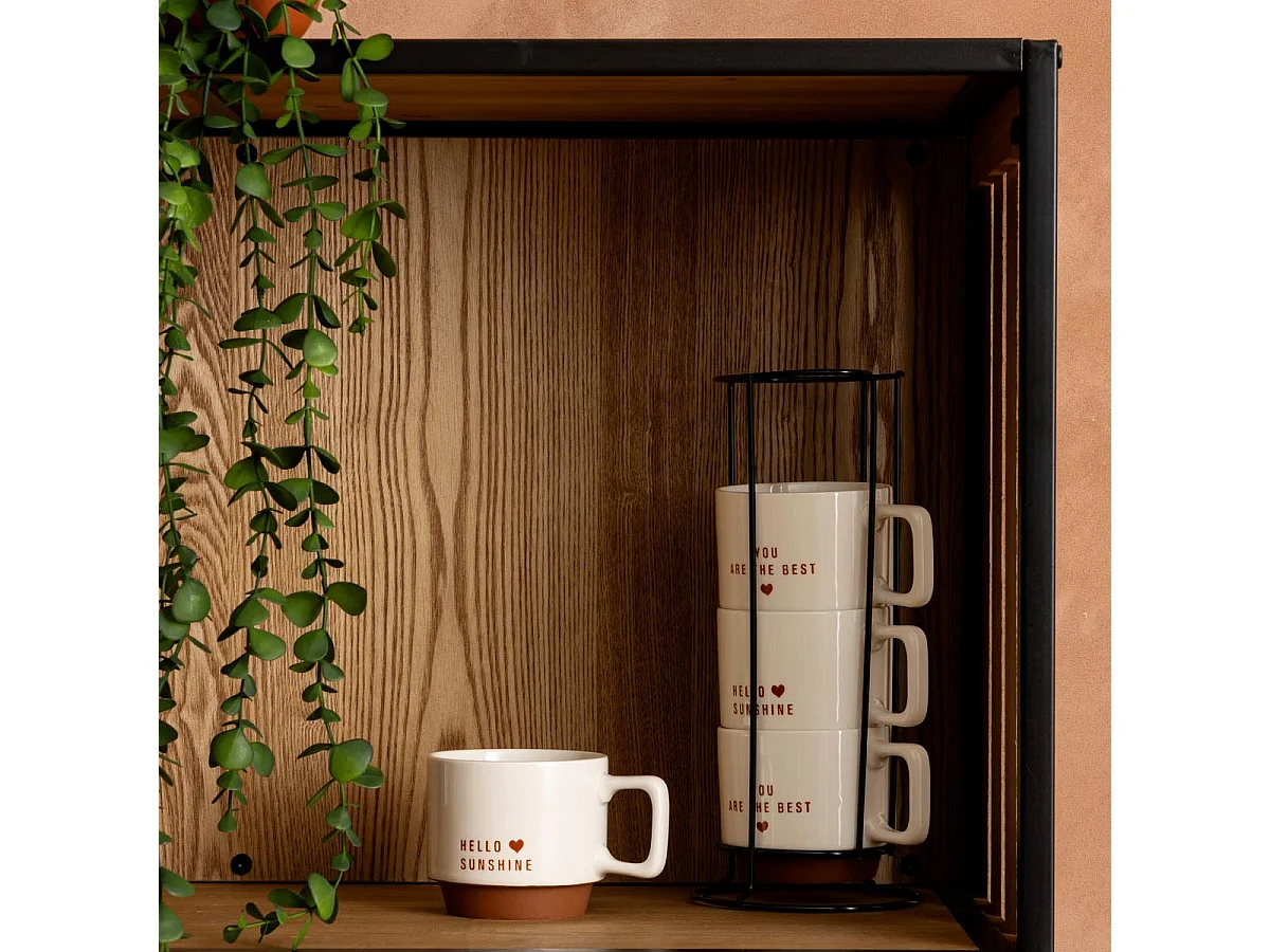 Lot de 4 Mugs sur Rack "Hello" 30cl Blanc