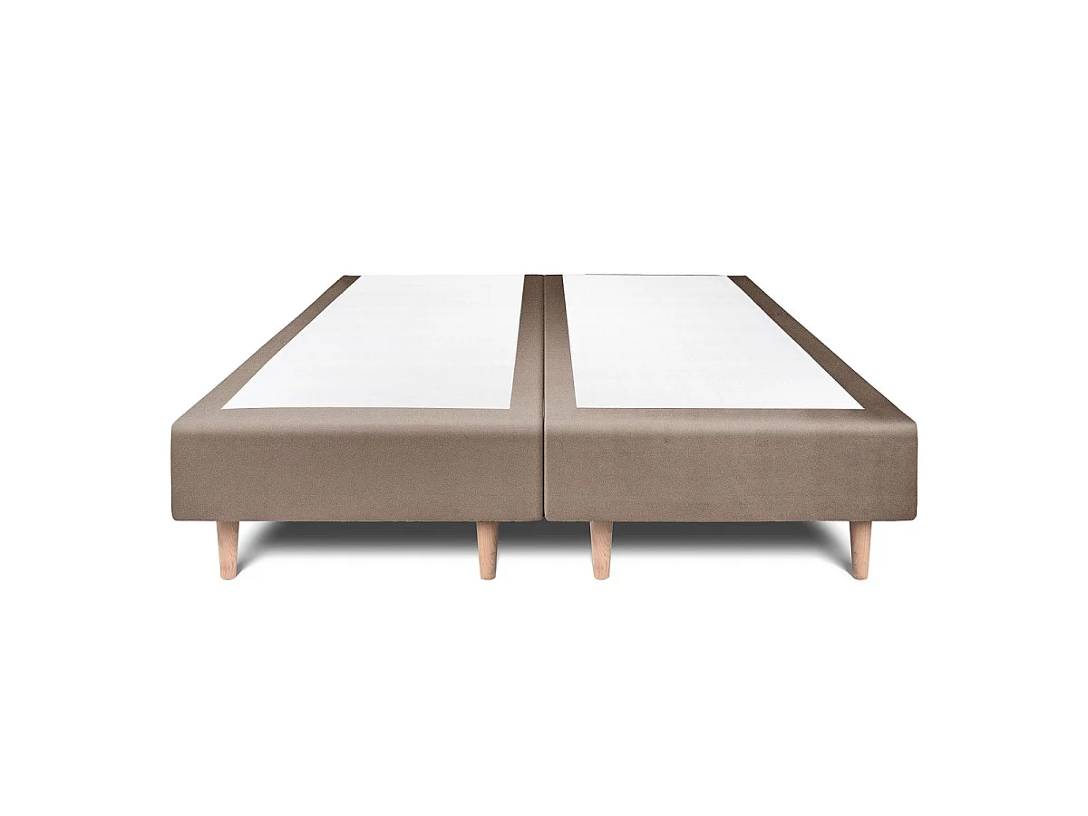 Lit 200x200cm avec tête de lit capitonnée velours et double sommier tapissier taupe - Hauteur totale : 29cm