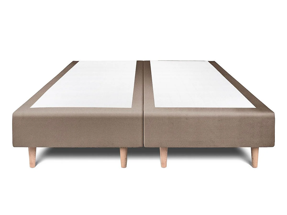 Lit 180x200cm avec tête de lit capitonnée velours et double sommier tapissier taupe Hauteur totale : 29cm