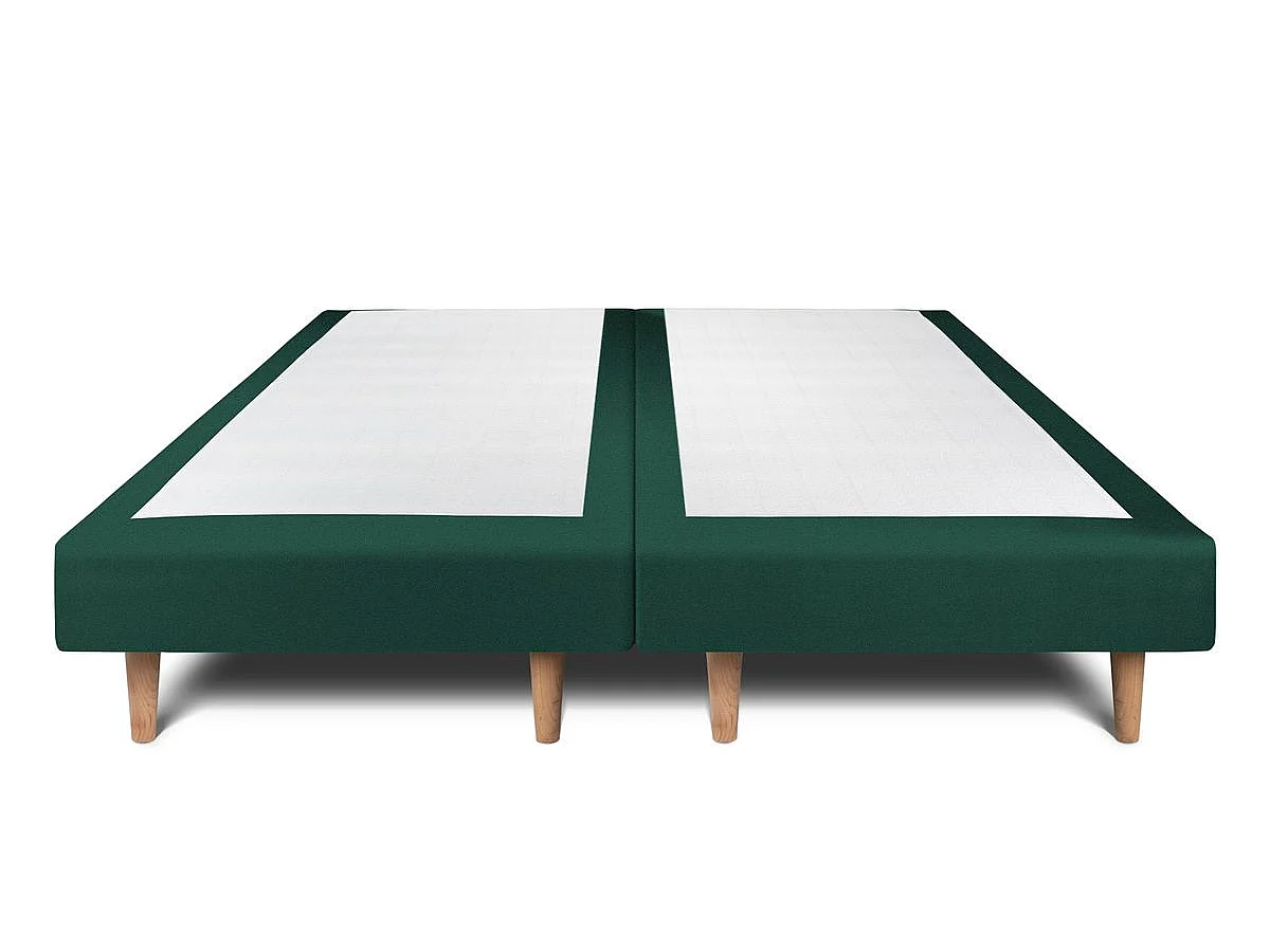 Lit 160x200cm avec tête de lit capitonnée velours et double sommier tapissier vert - Hauteur totale : 29cm