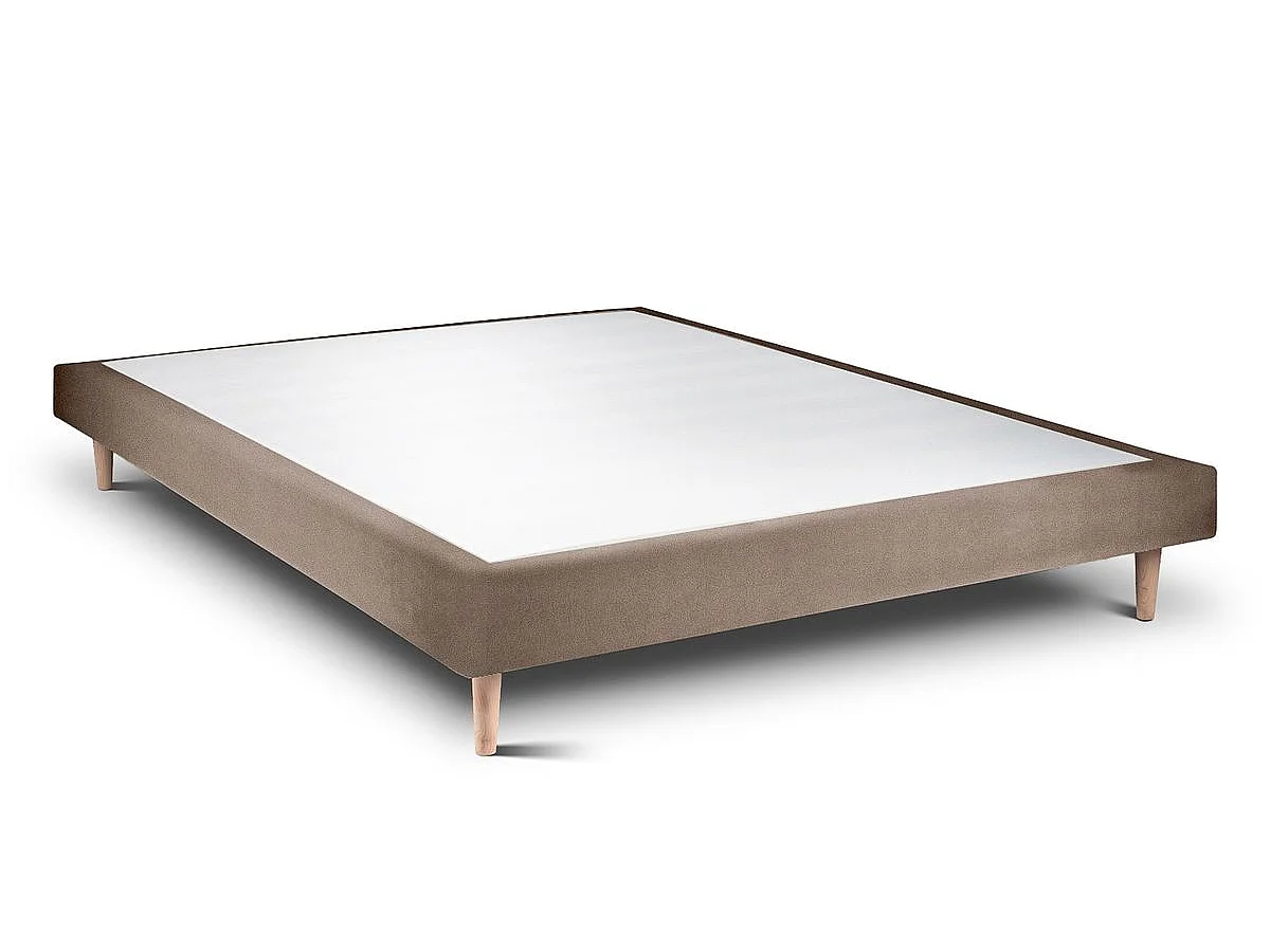 Lit 160x200cm avec tête de lit capitonnée velours et sommier tapissier taupe - Hauteur totale : 29cm