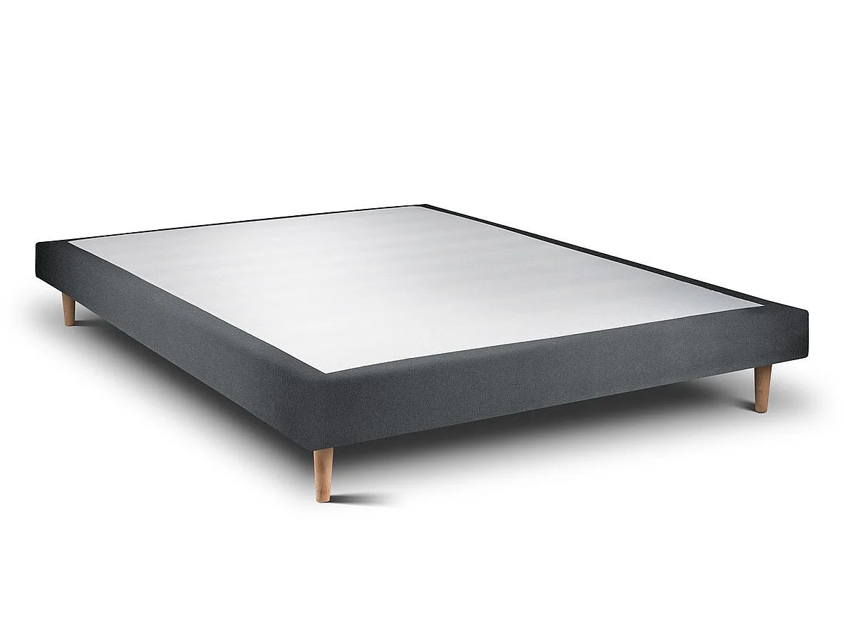 Lit 160x200cm avec tête de lit capitonnée velours et sommier tapissier gris anthracite - Hauteur totale : 29cm
