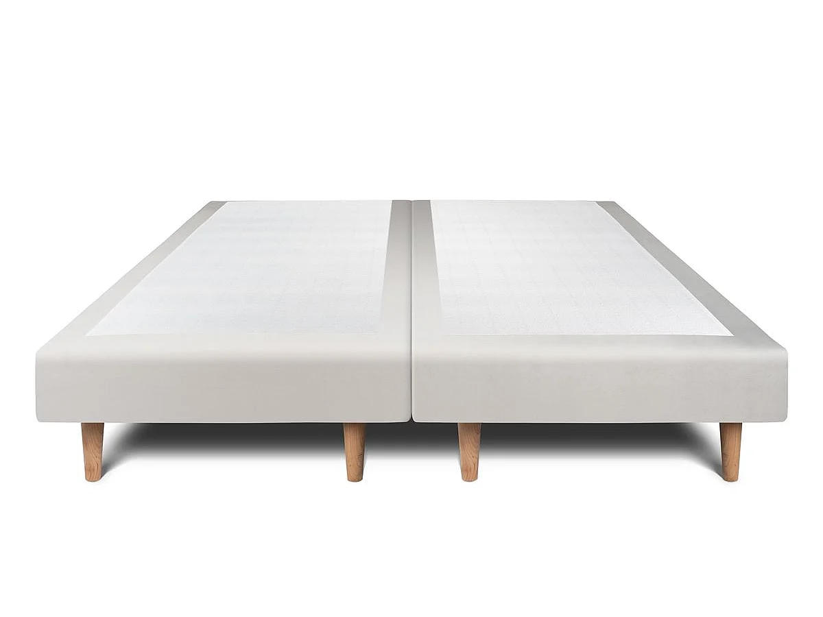 Lit 160x200cm avec tête de lit capitonnée velours et double sommier tapissier gris clair - Hauteur totale : 29cm