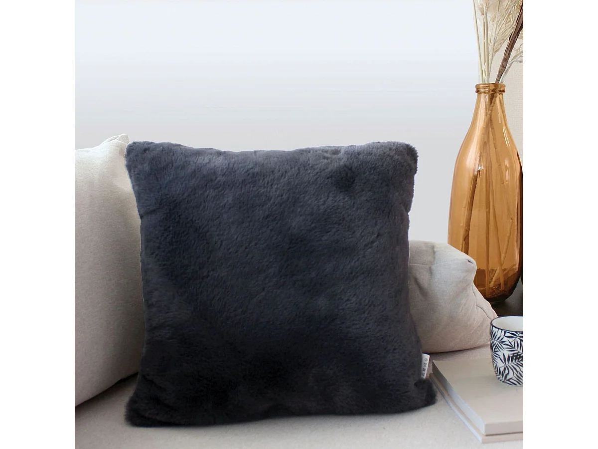 Coussin Déco Imitation Fourrure "Rabbit Pop" 40x40cm Anthracite