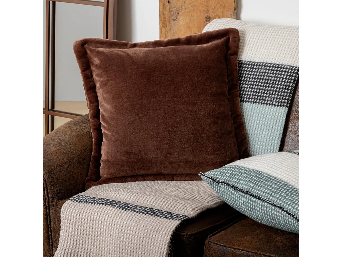 Coussin Déco Flanelle "Cuddly" 53x53cm Marron