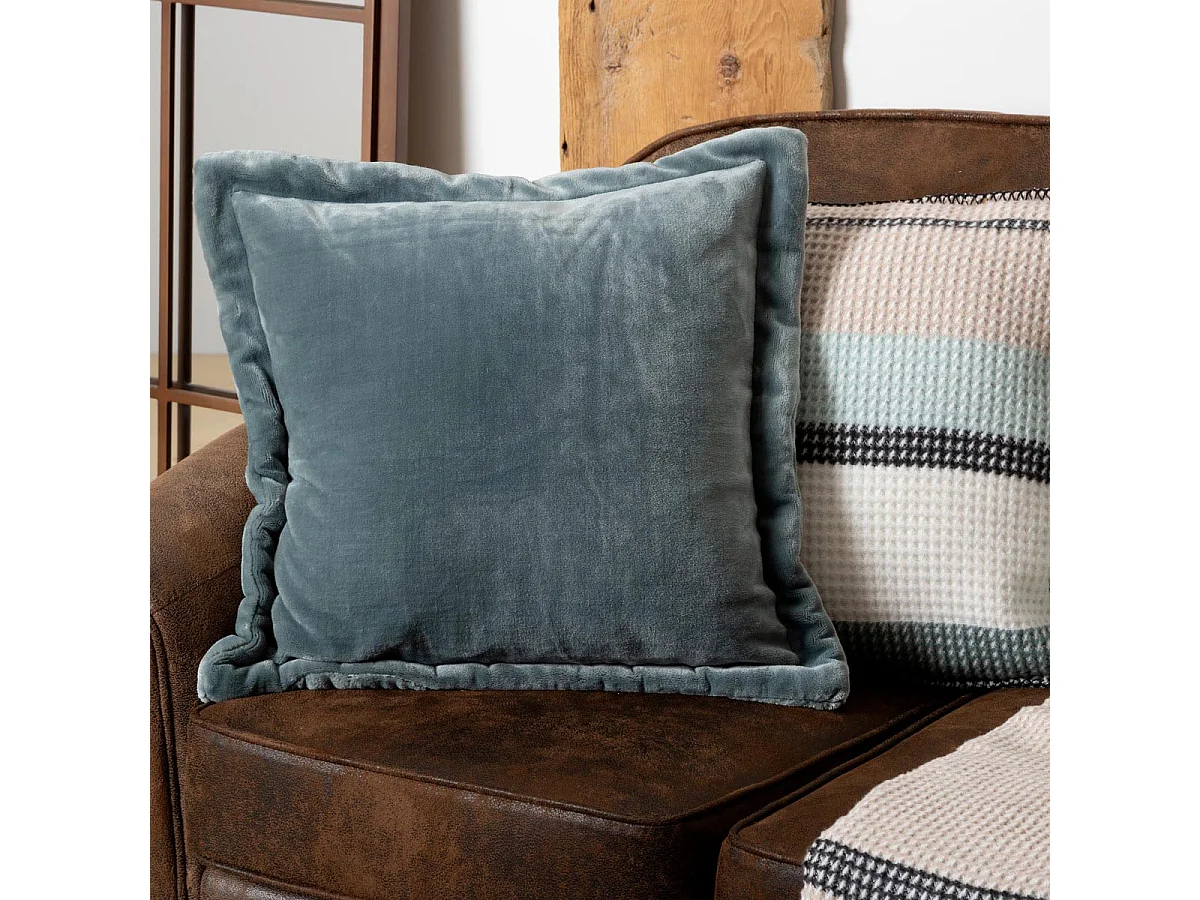Coussin Déco Flanelle "Cuddly" 53x53cm Bleu Givré