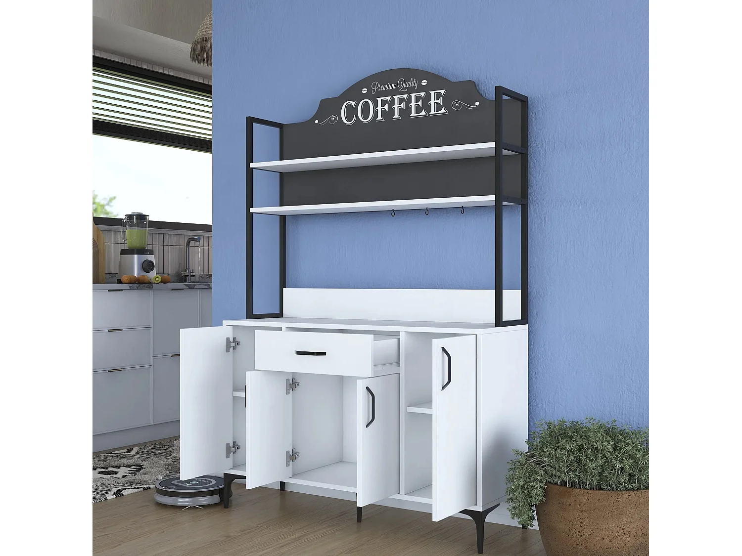 Multifunktionales Küchen-Sideboard mit Vertikalregal