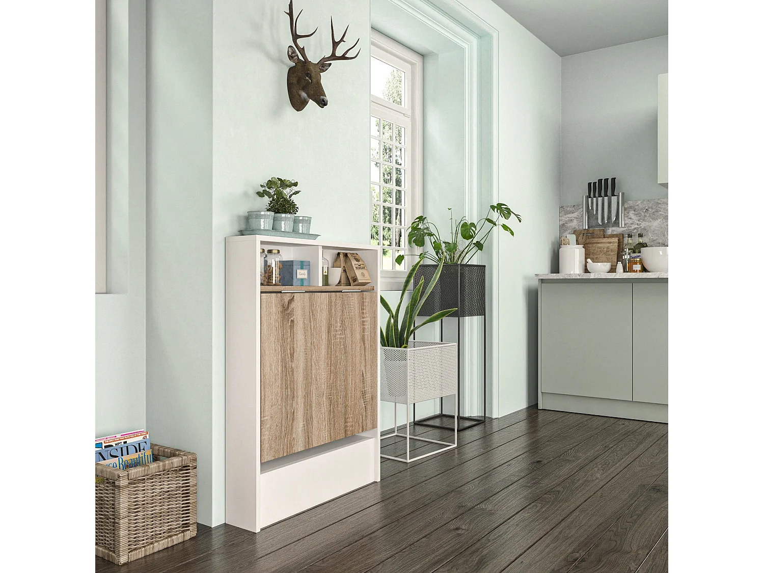 Table console style scandinave Bekna bois Blanc et Chêne clair