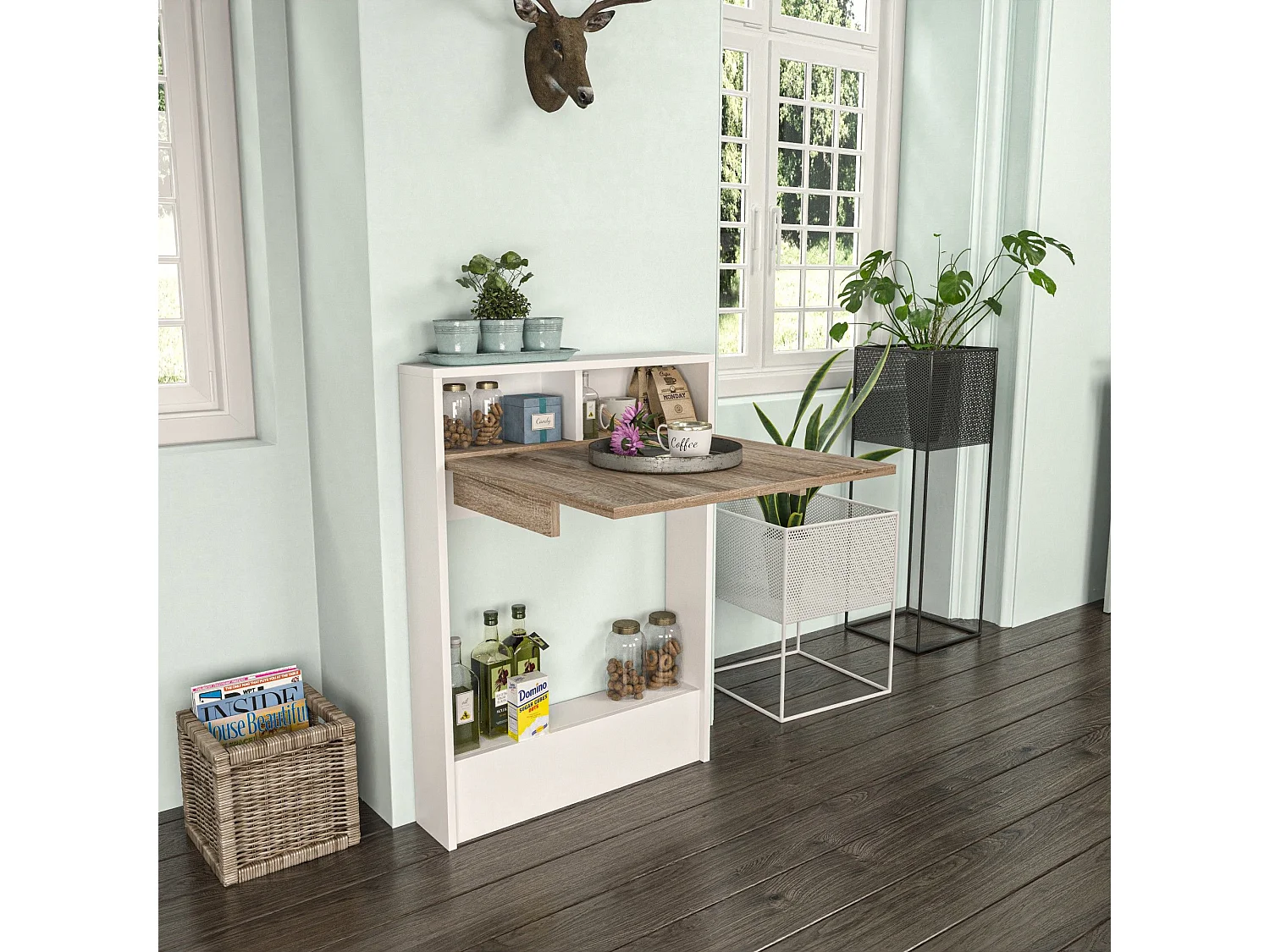 Table console style scandinave Bekna bois Blanc et Chêne clair