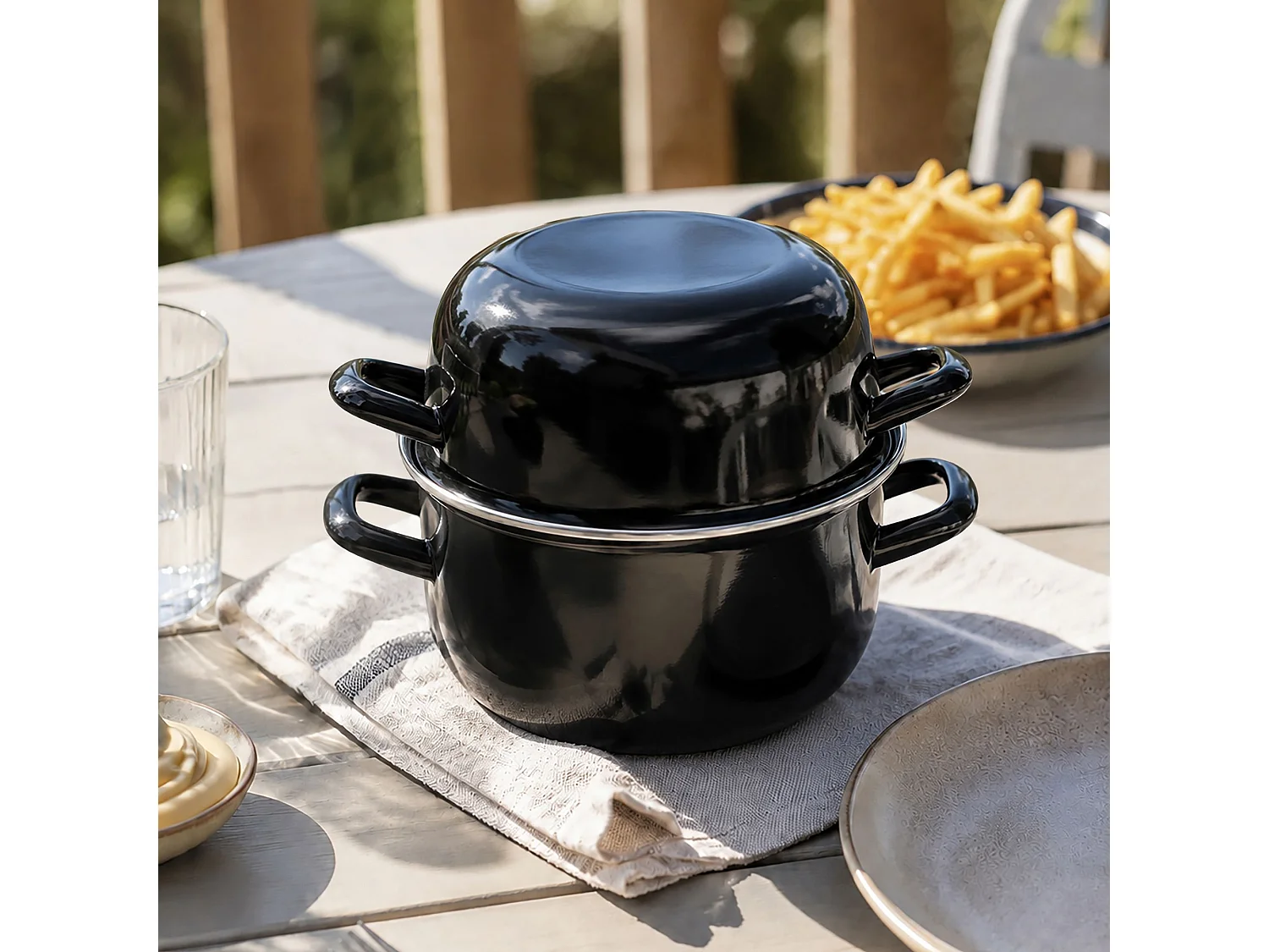 Menastyl - Marmite à Moules 16cm En Acier émaillé Noir
