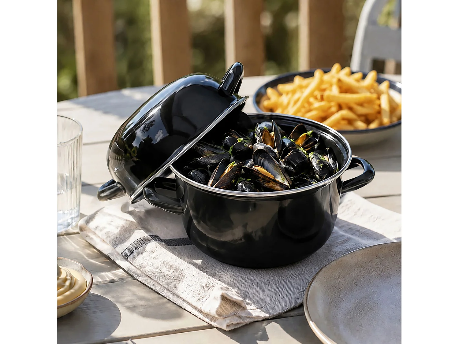 Menastyl - Marmite à Moules 16cm En Acier émaillé Noir