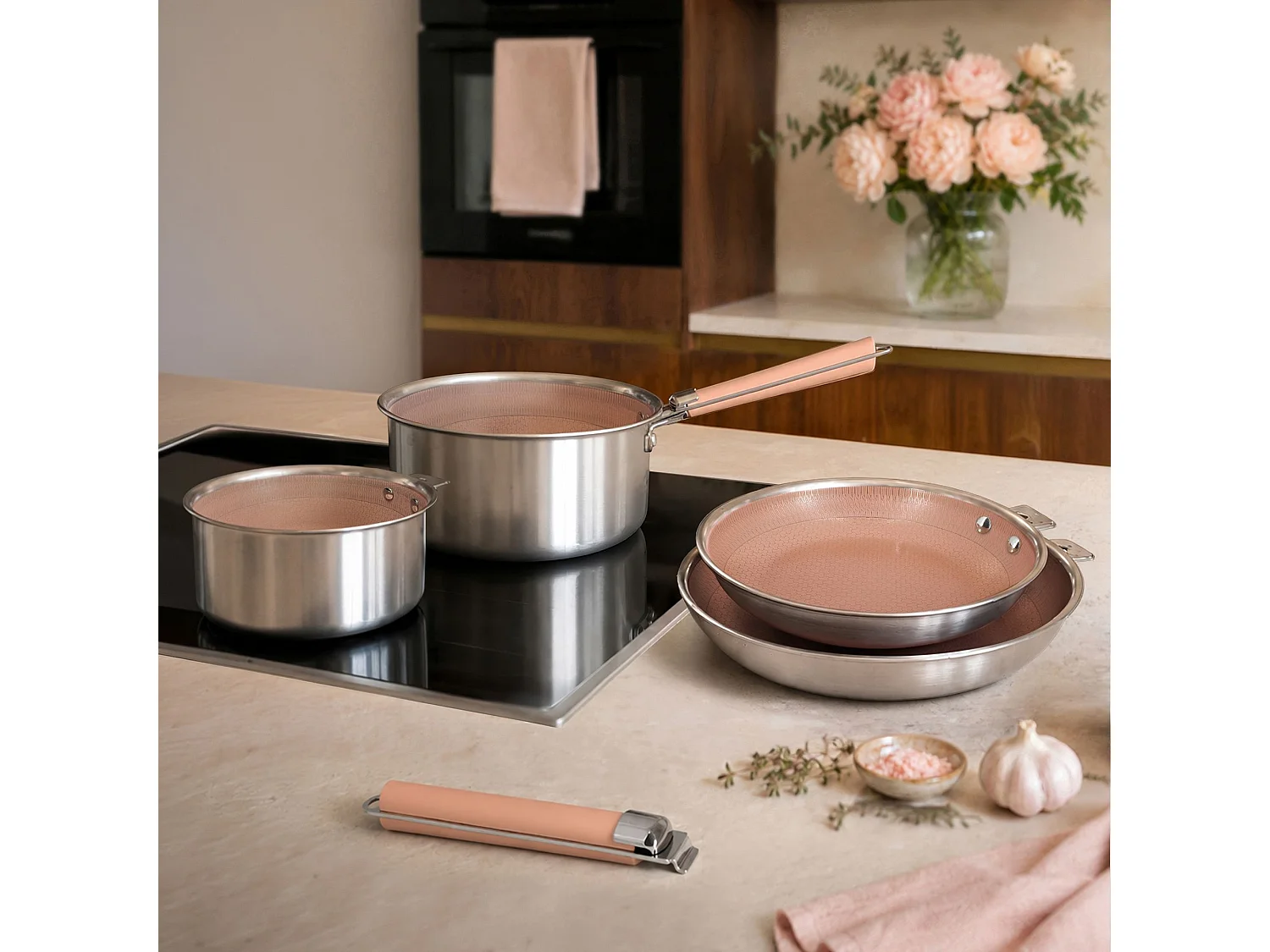 Menastyl - Lot 6 Pieces Aglae En Acier Inoxydable Rose (2 Poignées)