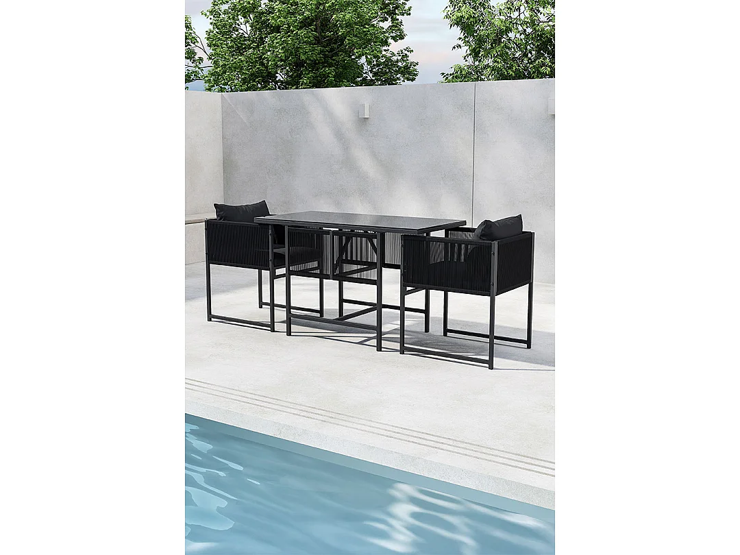 Ensemble Table de Jardin & 2 Chaises "Noto" 120cm Noir