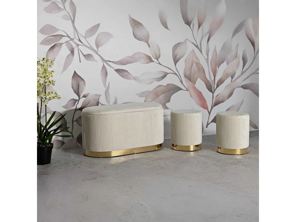 Set un banc et deux poufs en tissu avec rangement Shopy