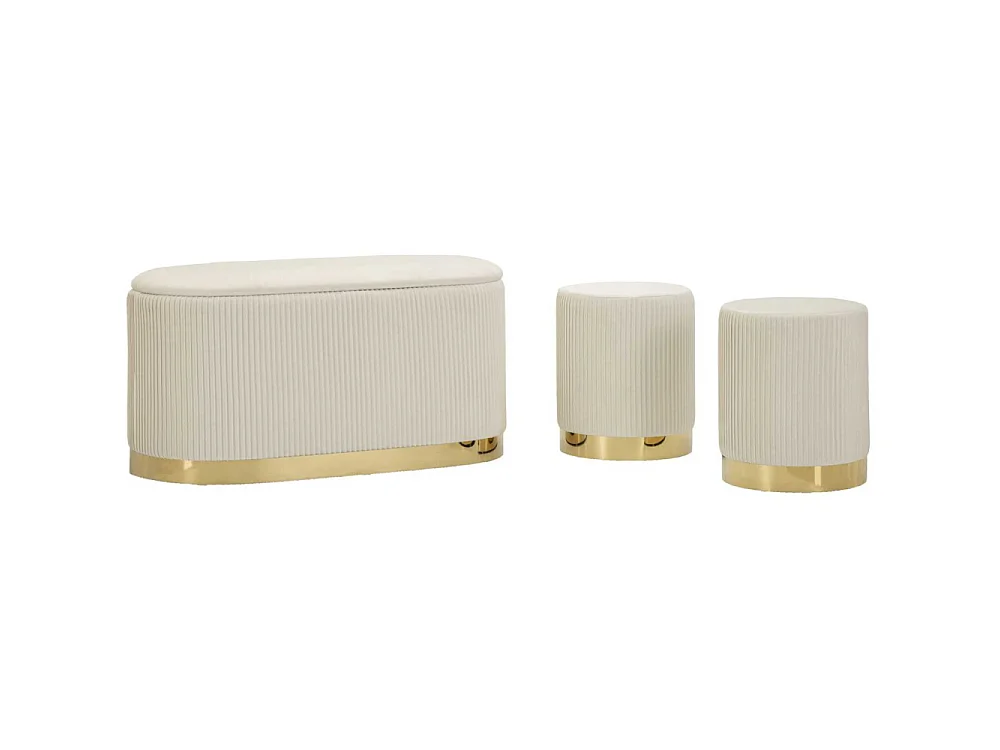 Set un banc et deux poufs en tissu avec rangement Shopy