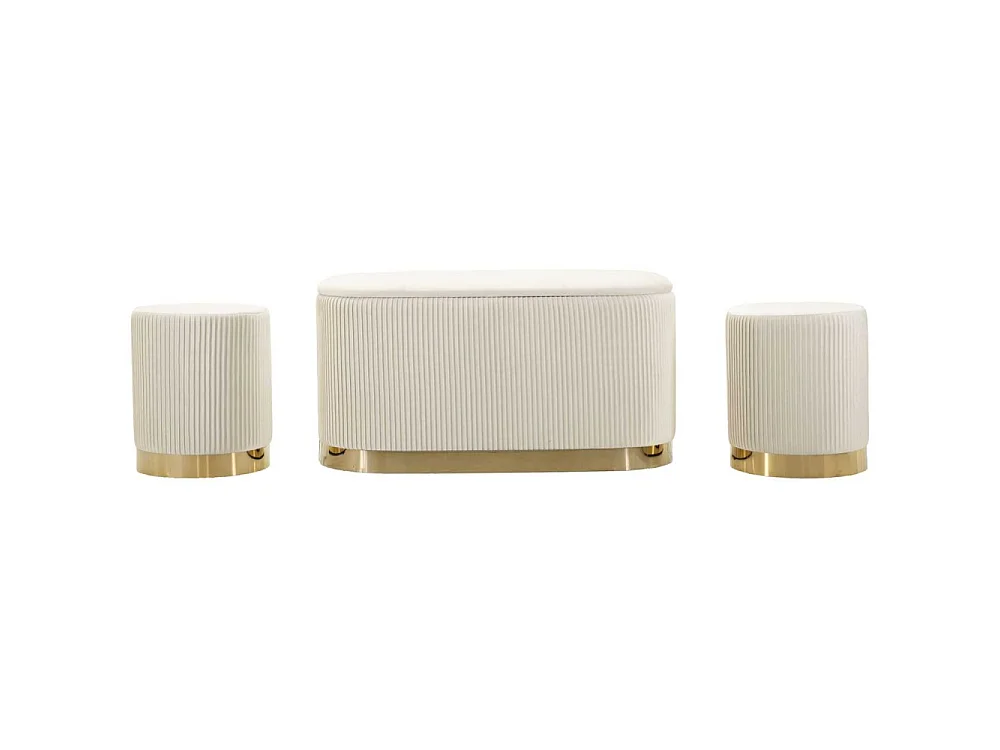 Set un banc et deux poufs en tissu avec rangement Shopy