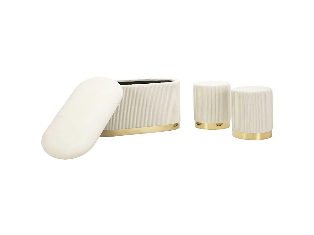 Set un banc et deux poufs en tissu avec rangement Shopy