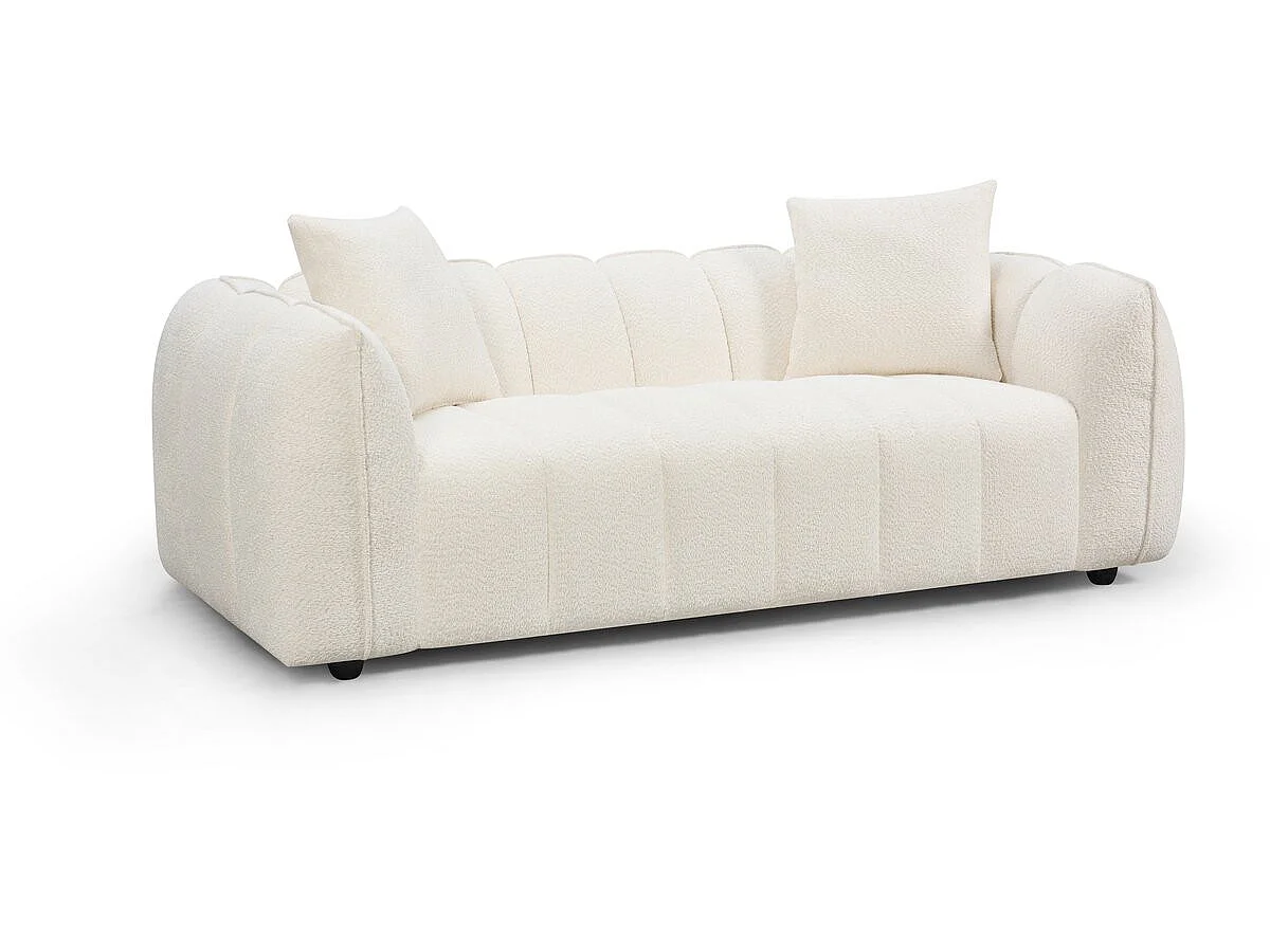 Sofá reto em tecido, estilo <<bubble>>, modelo <<Balzac>> - 3 lugares - Creme