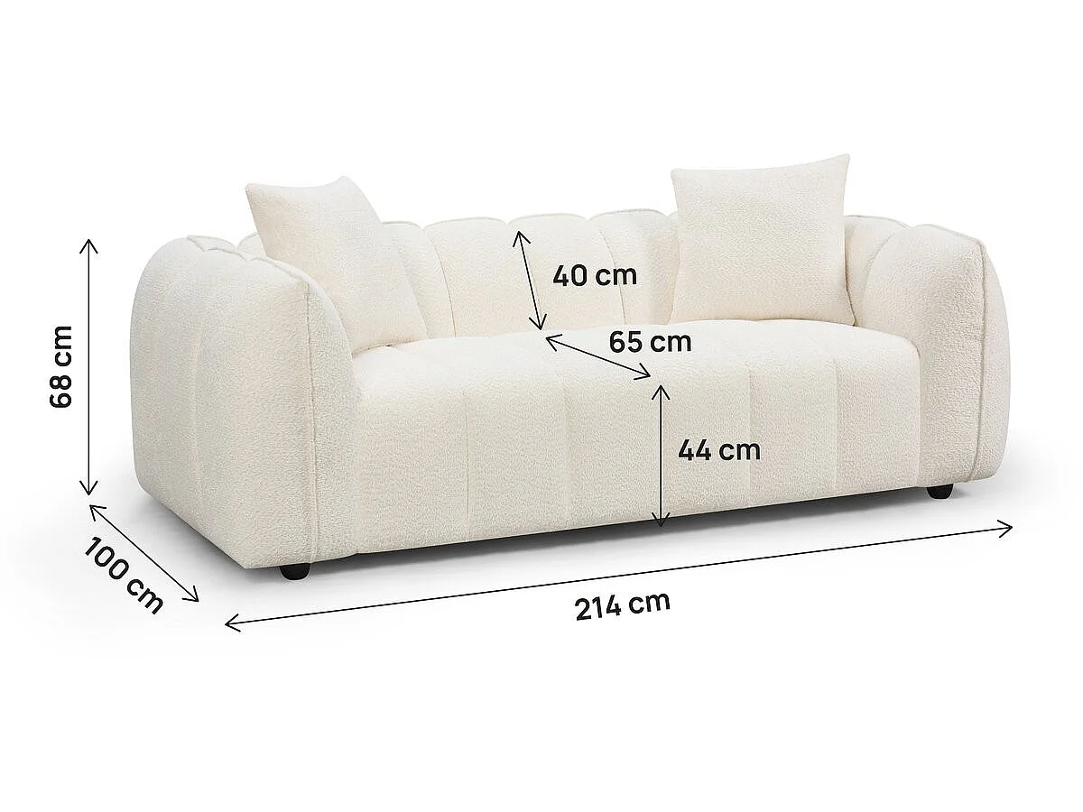 Sofá reto em tecido, estilo <<bubble>>, modelo <<Balzac>> - 3 lugares - Creme