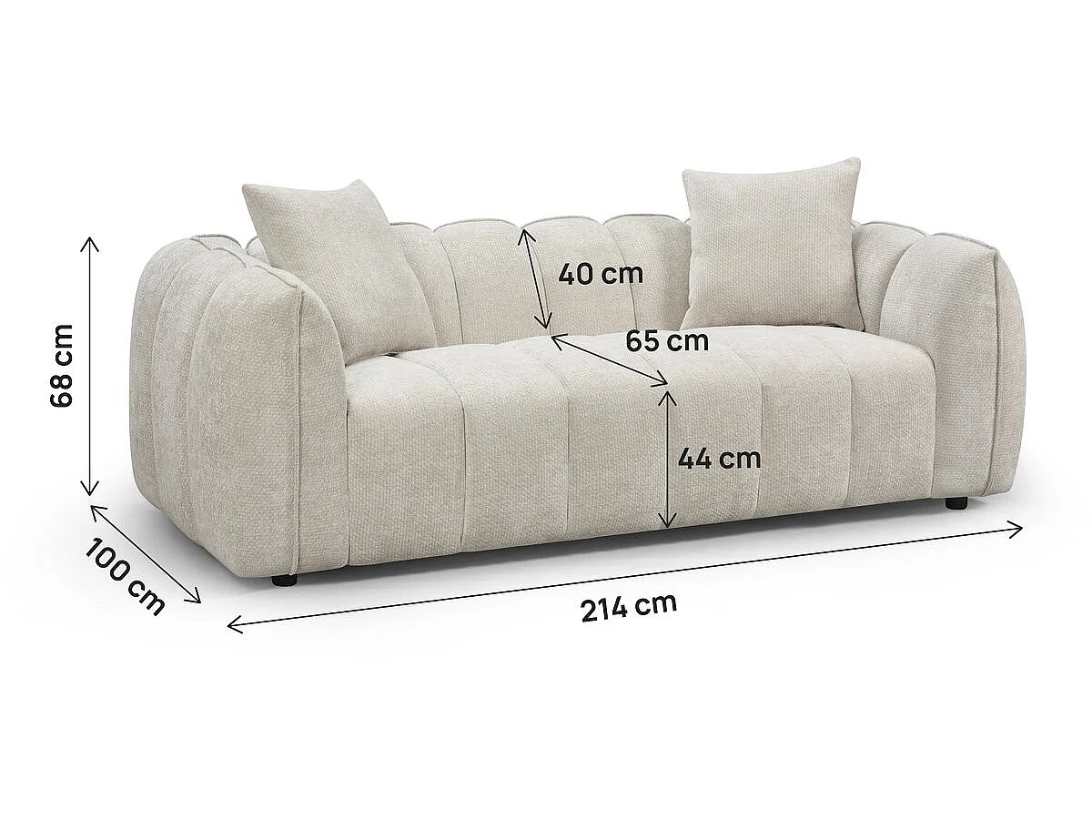 Sofá reto em tecido, estilo <<bubble>>, modelo <<Balzac>> - 3 lugares - Bege