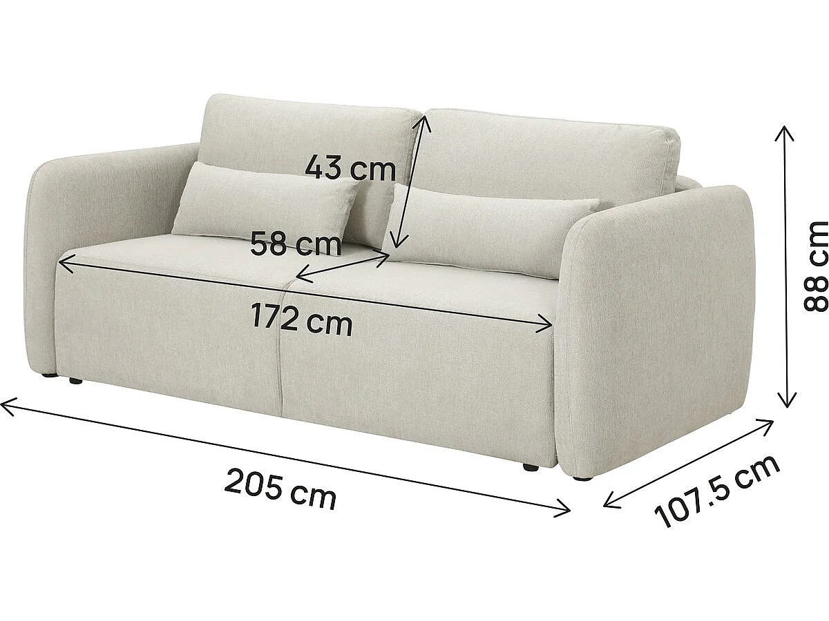 Canapé droit convertible en tissu "Concorde" 3 places - Beige