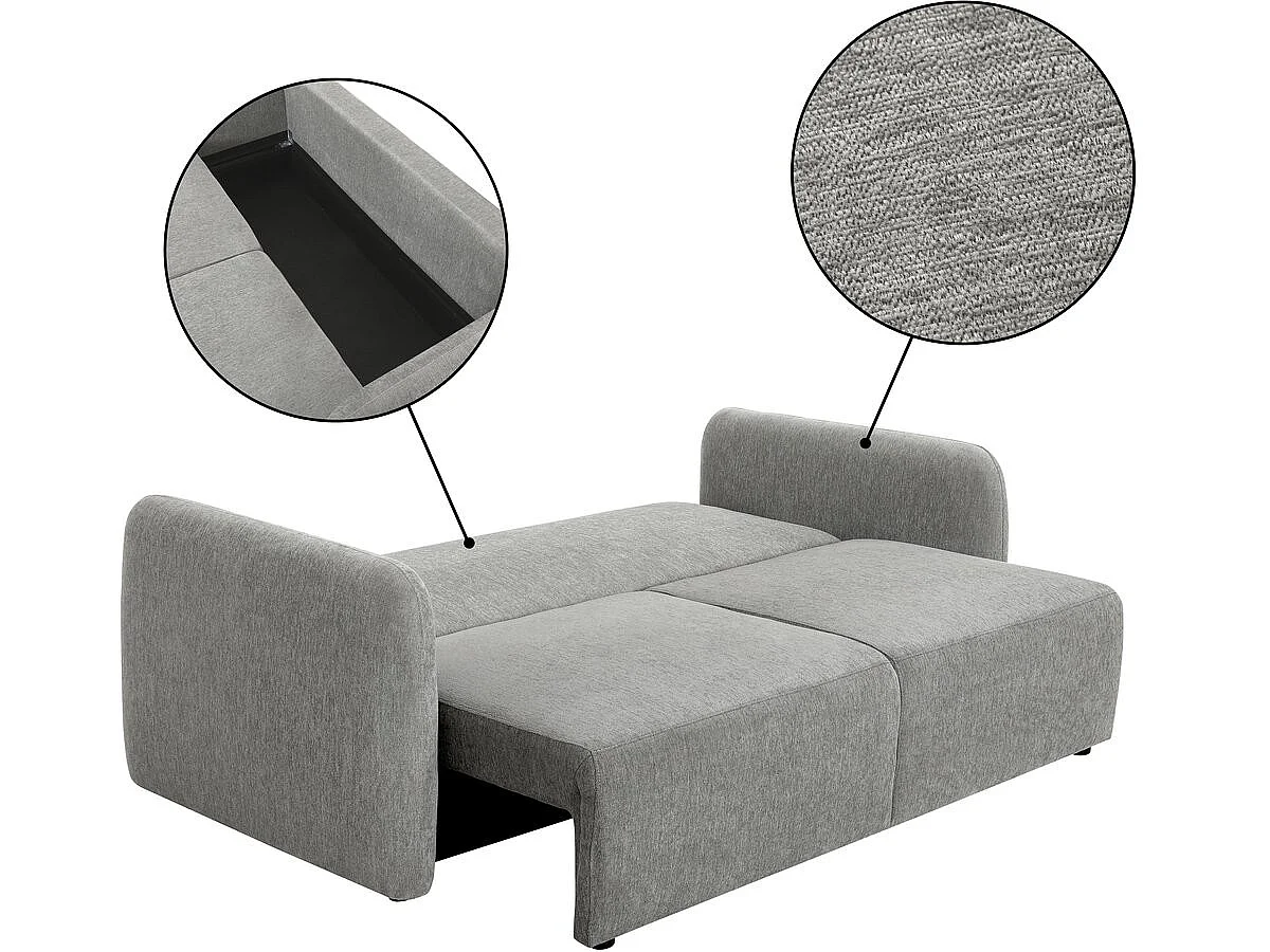 Canapé droit convertible en tissu "Concorde" 3 places - Gris