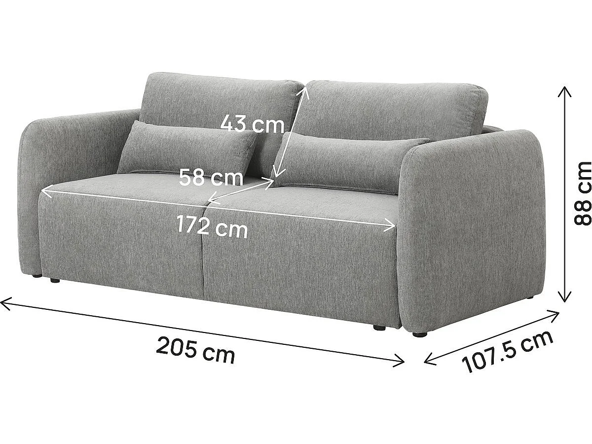 Canapé droit convertible en tissu "Concorde" 3 places - Gris