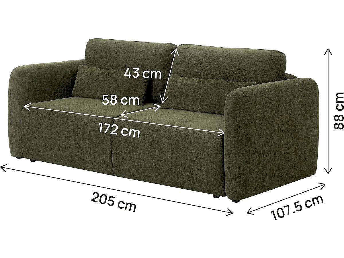 Canapé droit convertible en tissu "Concorde" 3 places - Vert
