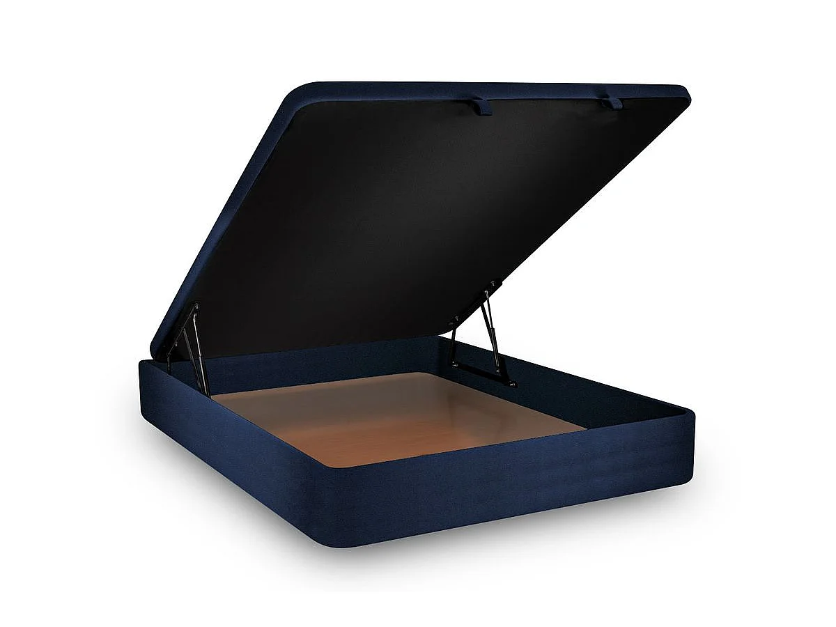 Lit coffre 140x200cm avec tête de lit tapissier Velours Bleu - Hauteur totale : 39cm