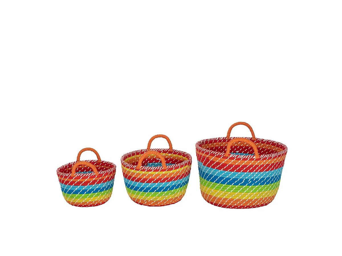 Lot de 3 Paniers Déco "Arc en Ciel" 39cm Multicolore