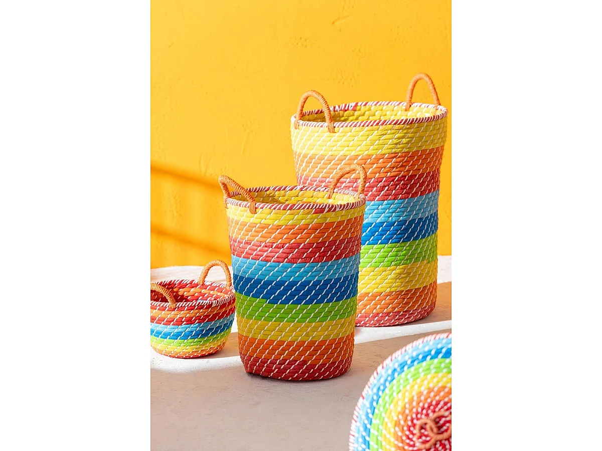 Lot de 3 Paniers Déco "Arc en Ciel" 39cm Multicolore