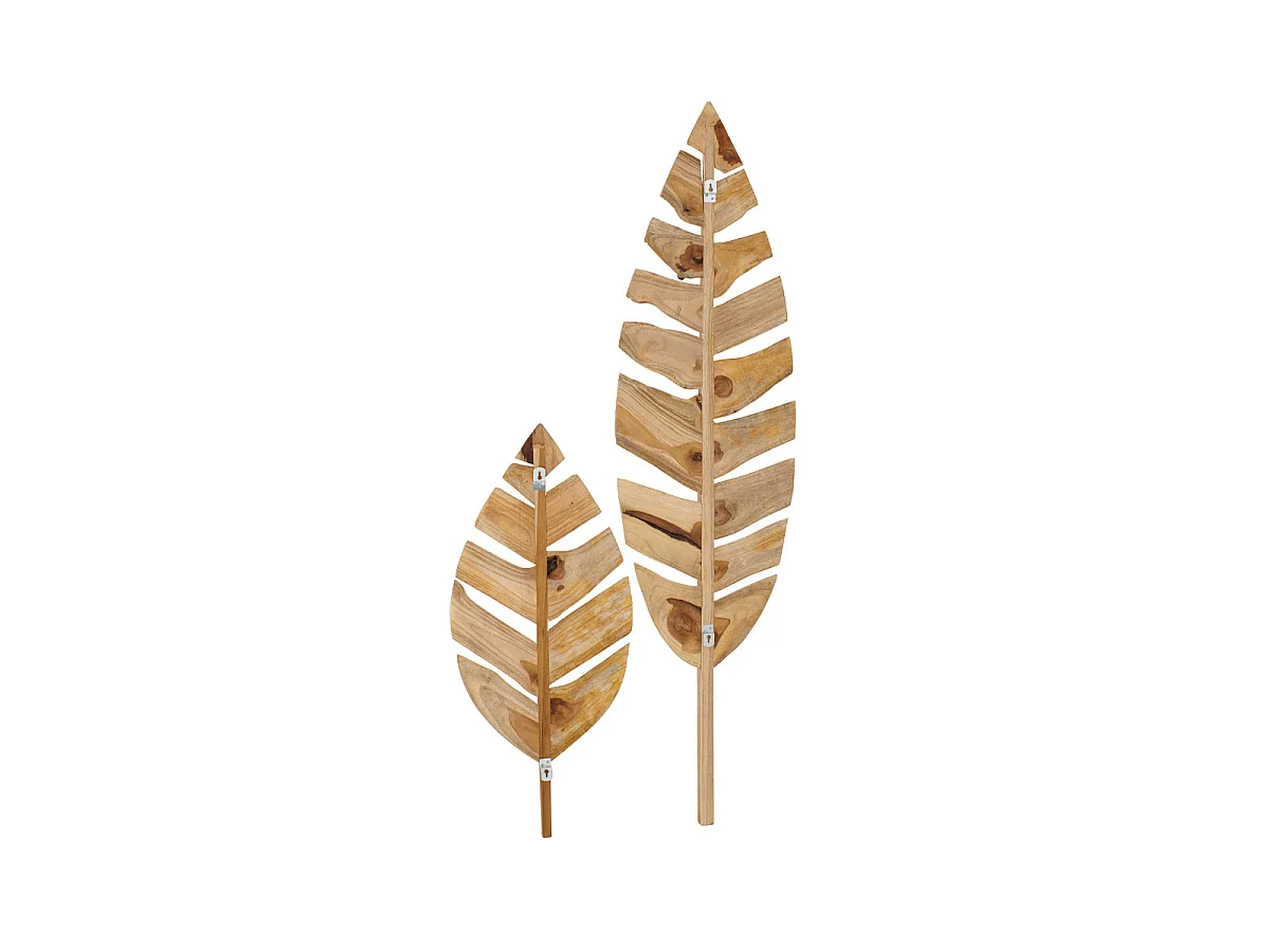 Lot de 2 Déco Murales en Bois "Feuilles" 140cm Naturel
