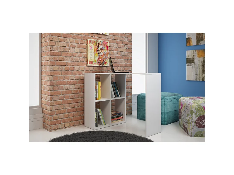 Bureau d'Angle et Rayonnage Blanc L 90 H 77 P 58.8 cm