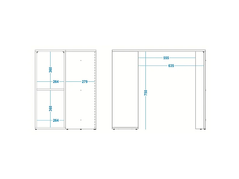 Bureau d'Angle et Rayonnage Blanc L 90 H 77 P 58.8 cm