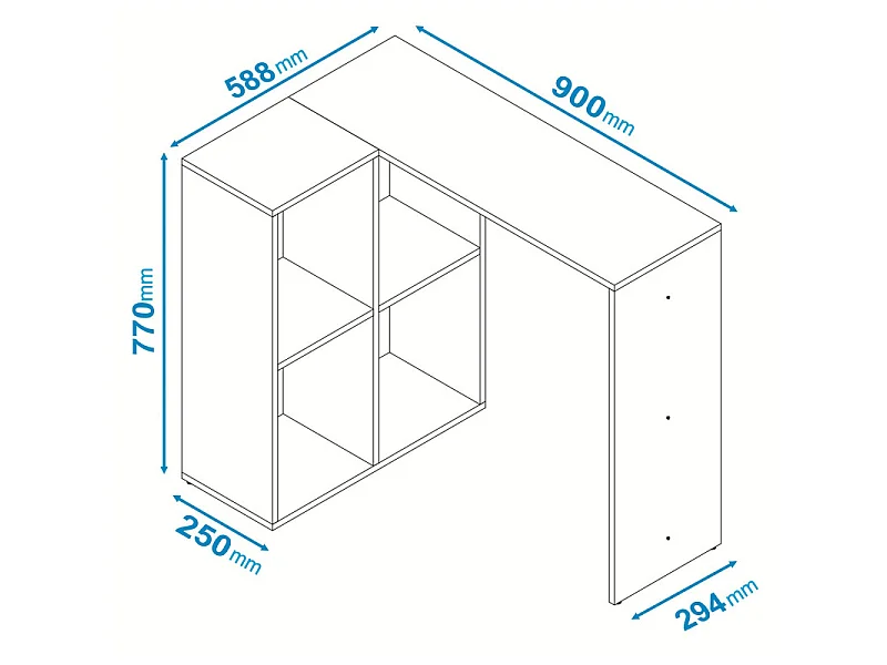 Bureau d'Angle et Rayonnage Blanc L 90 H 77 P 58.8 cm
